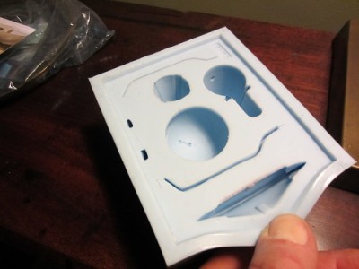 The cut in the mould will help extract the resin diving planes and rudder