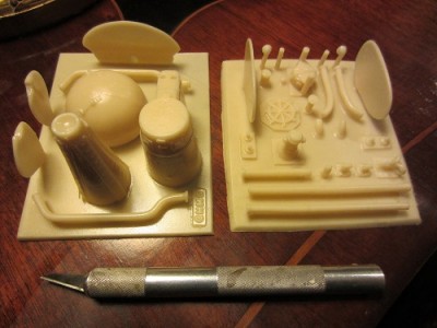 The two castings containing the majority of the fittings for the submarine.