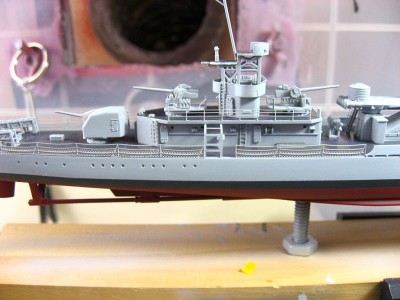 Not in a lot of photos, but to get the railings to sit flush I needed a break, and the liferaft mounts make a natural break.