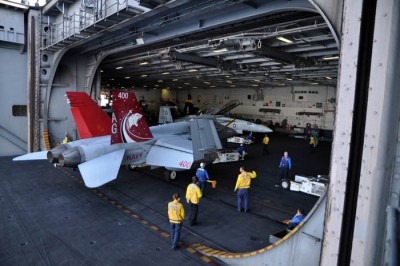 Looking aft from elevator 2