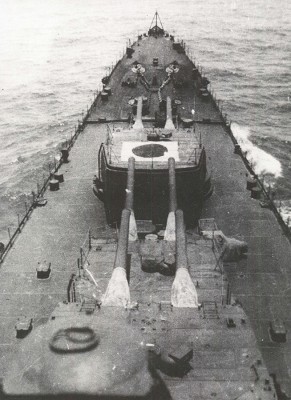 Mogami bow and main 20cm battery, April 1943.jpg