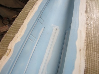 The silicon rubber has picked out all the detail from the hull plug, including the bilge keels and plate lines.