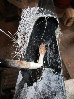 Glass fibre resin was then stippled through to create a strong joint.