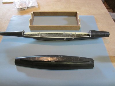 The hull halves with the "working cradle".