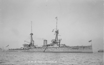 HMS Indomitable - very early in her career, notice the evenly spaced funnels