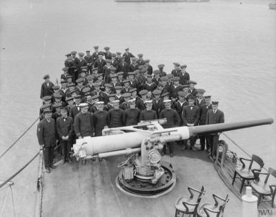 Allen crew photo, bow 5 inch gun.
