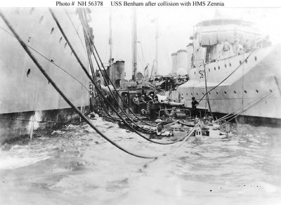 Benham alongside tender, damaged