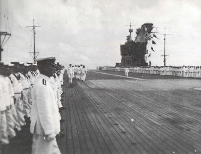 Junyo deck, change of command, July, 1942.jpg